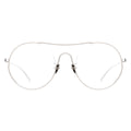 A pair of round full frame eyeglasses with a silver metallic frame