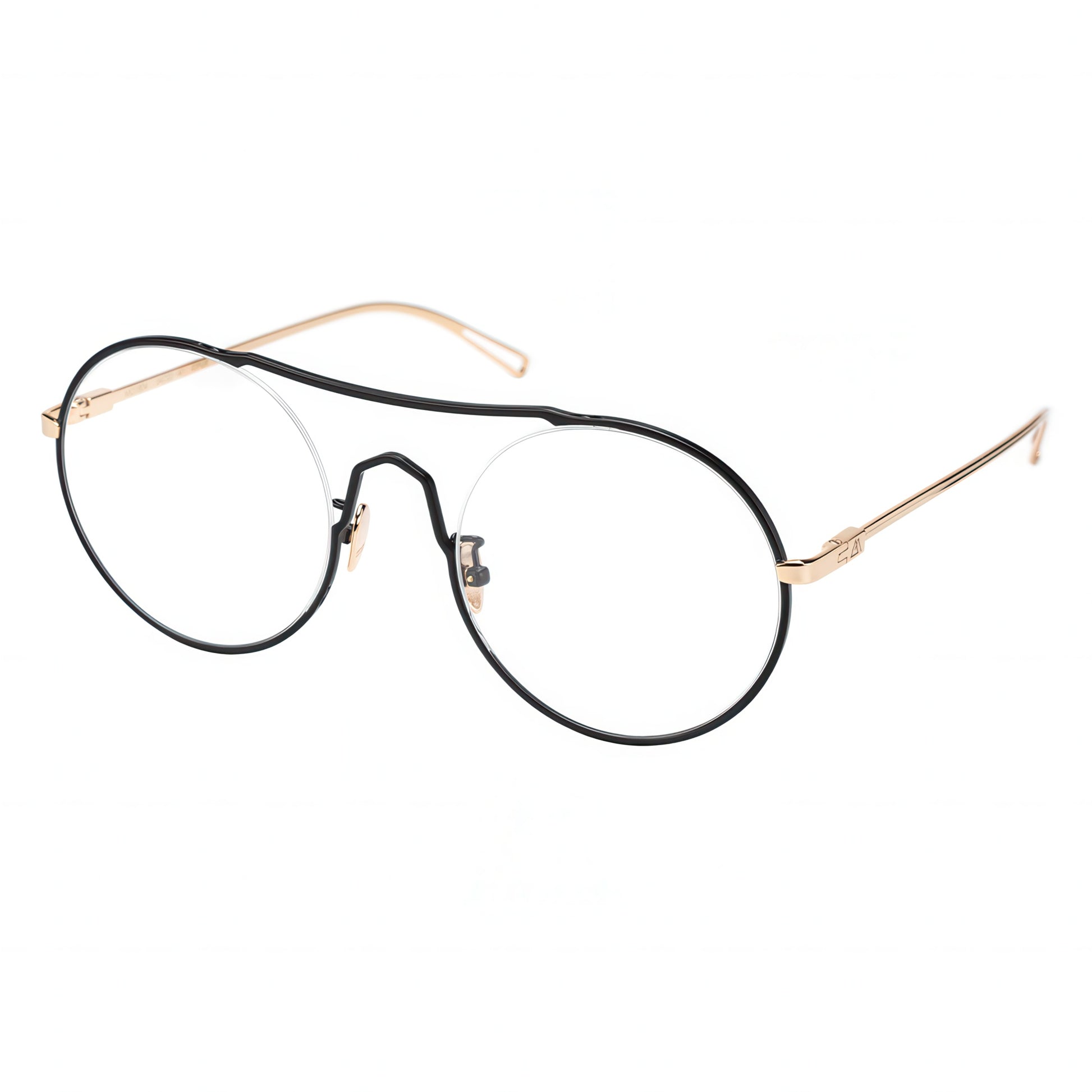 black round eyeglasses with gold frame