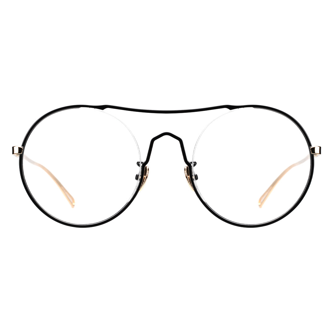 black and gold glasses, round  oversized eyeglasses