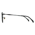 Side view of round, black metal cat-eye glasses with a distinctive double browline.