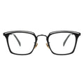 Front view of angular matte black metal eyeglasses with a distinctive double browline design.