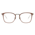 Front view of soft rectangular metal frames in a matte copper color with a contrasting dark grey bridge.