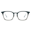 A pair of rectangular browline eyeglasses with a two-tone color gradient, featuring a darker color at the temples and a lighter, transparent lens.