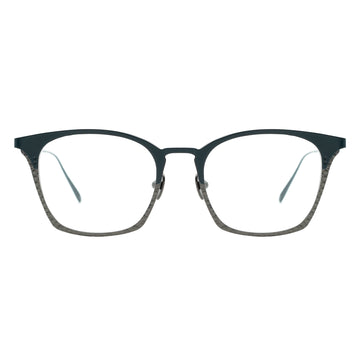 A pair of rectangular browline eyeglasses with a two-tone color gradient, featuring a darker color at the temples and a lighter, transparent lens.