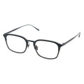 Black rectangular browline eyeglasses with metal frame.