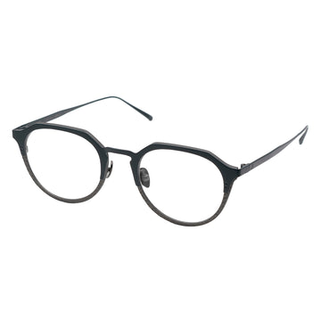 A pair of oval eyeglasses with a black frame.