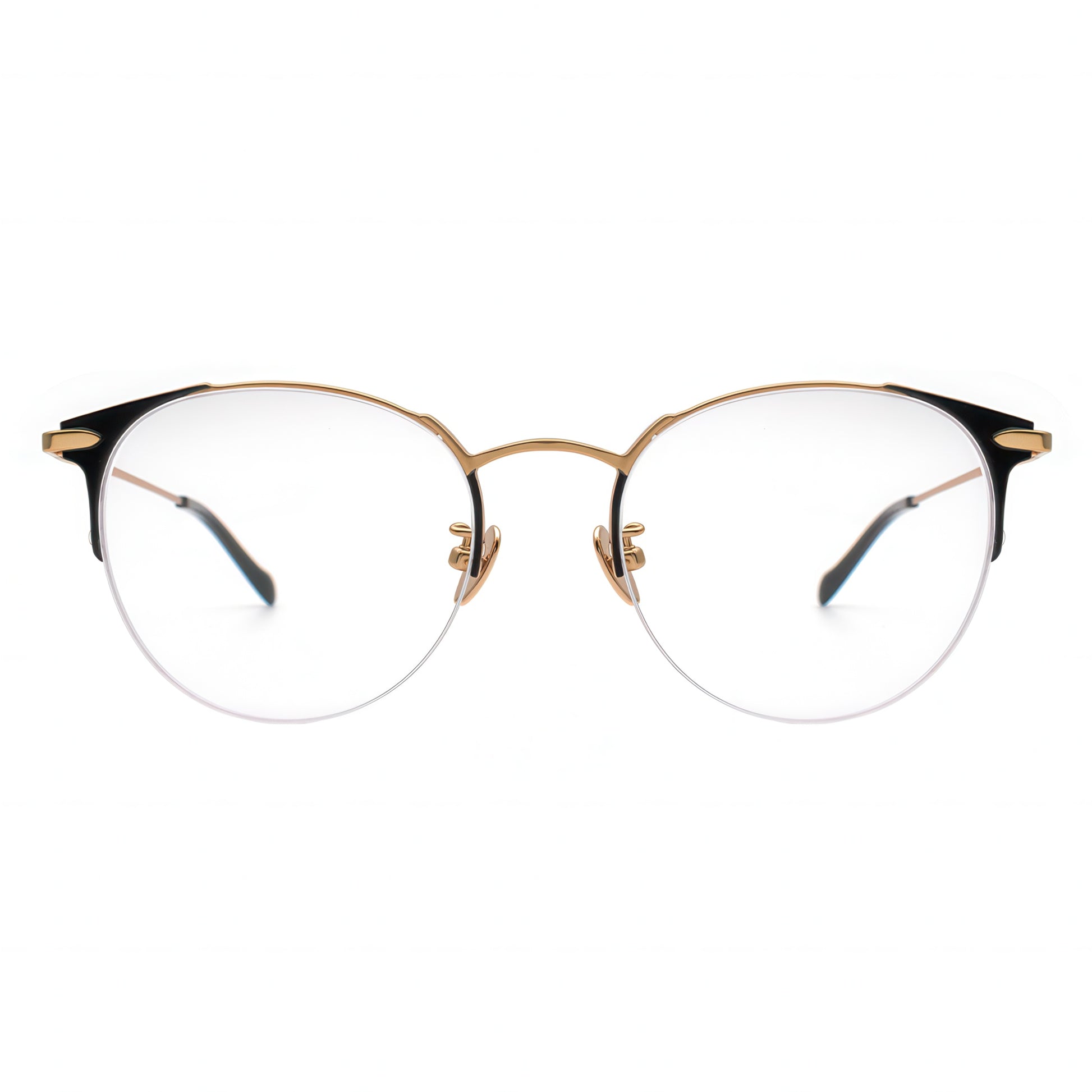 gold half-rim eyeglasses