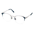 Browline eyeglasses with a thick top bar and lightweight metal bottom, featuring transparent lenses and silver-colored accents.