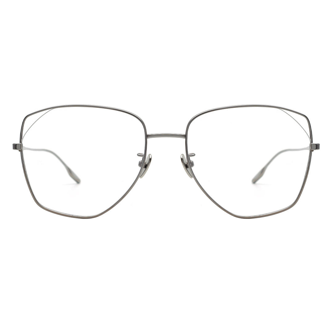 geometric eyeglasses with silver frame and temple