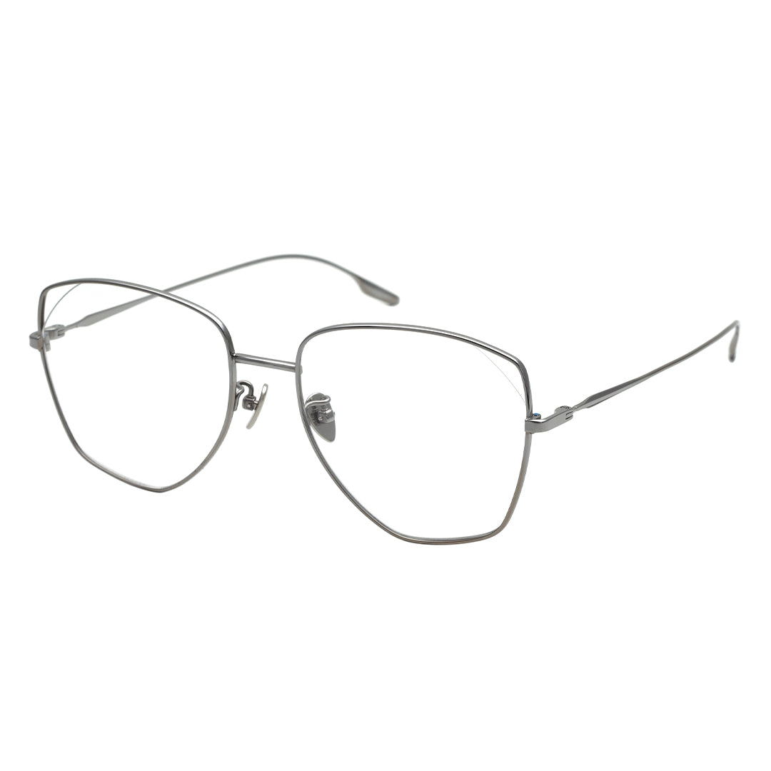 geometric eyeglasses with silver frame and temple