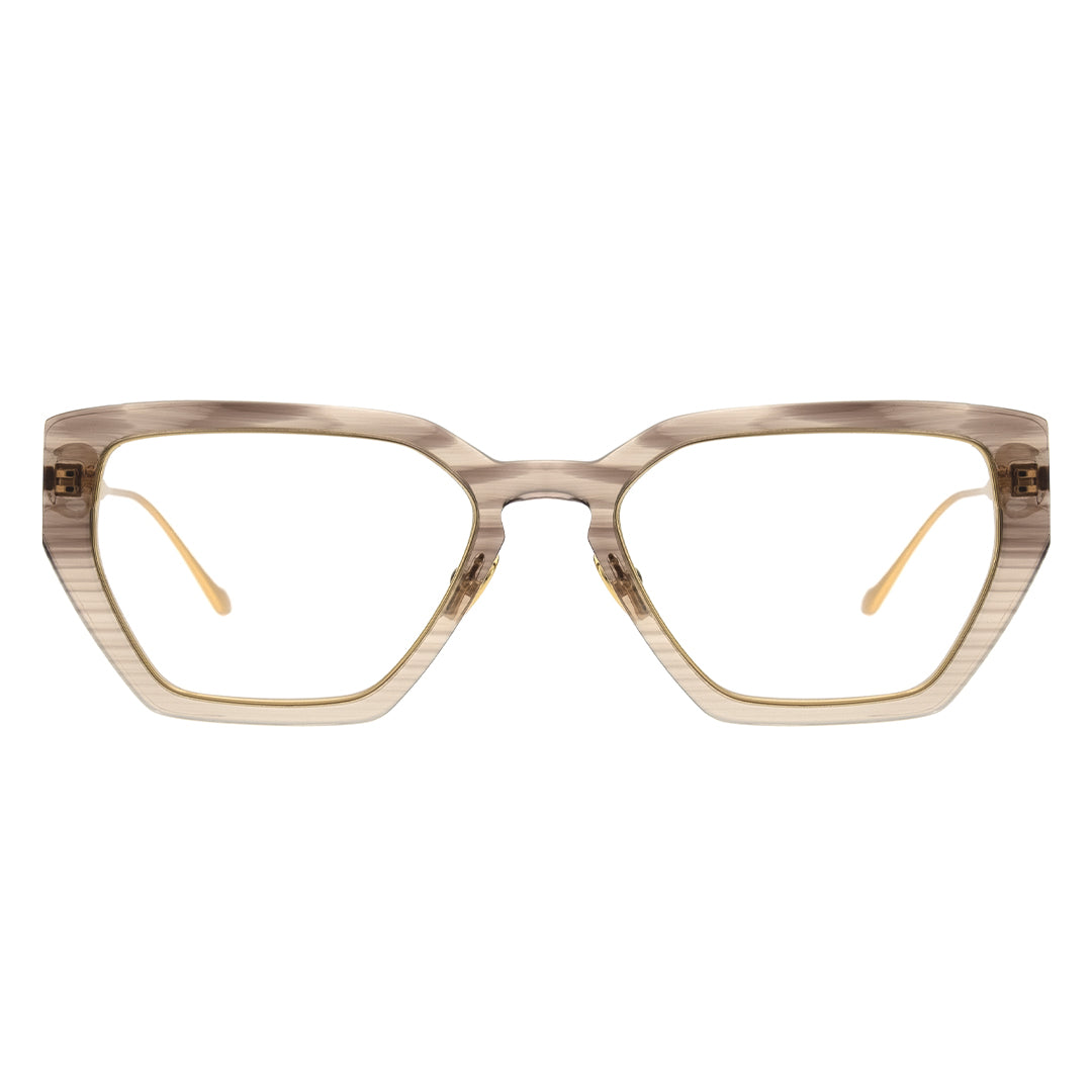 Wood grain acetate spectacle frame, d-frame gold eyeglasses