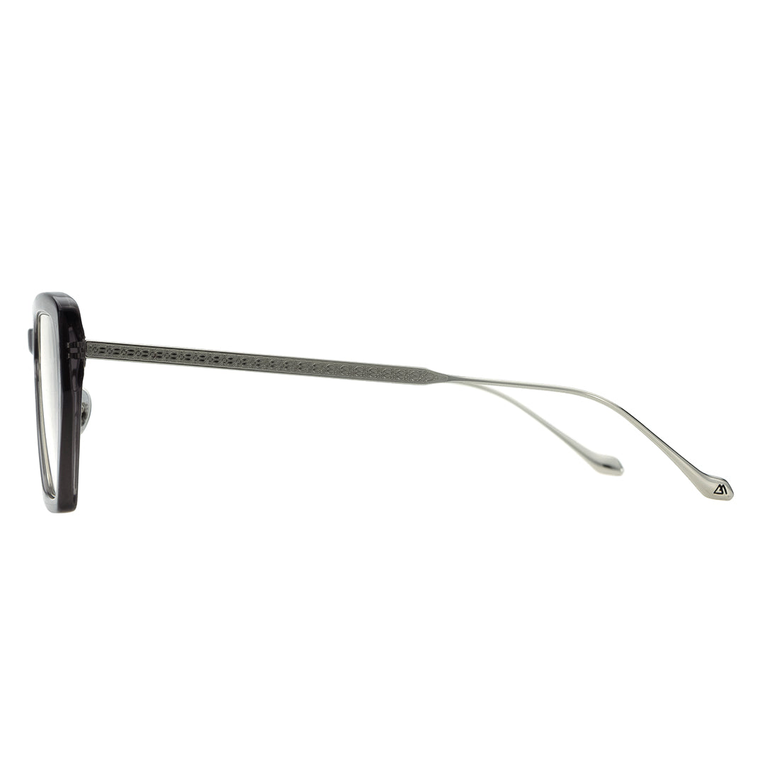 Transparent grey acetate spectacle frame, d-frame gold eyeglasses