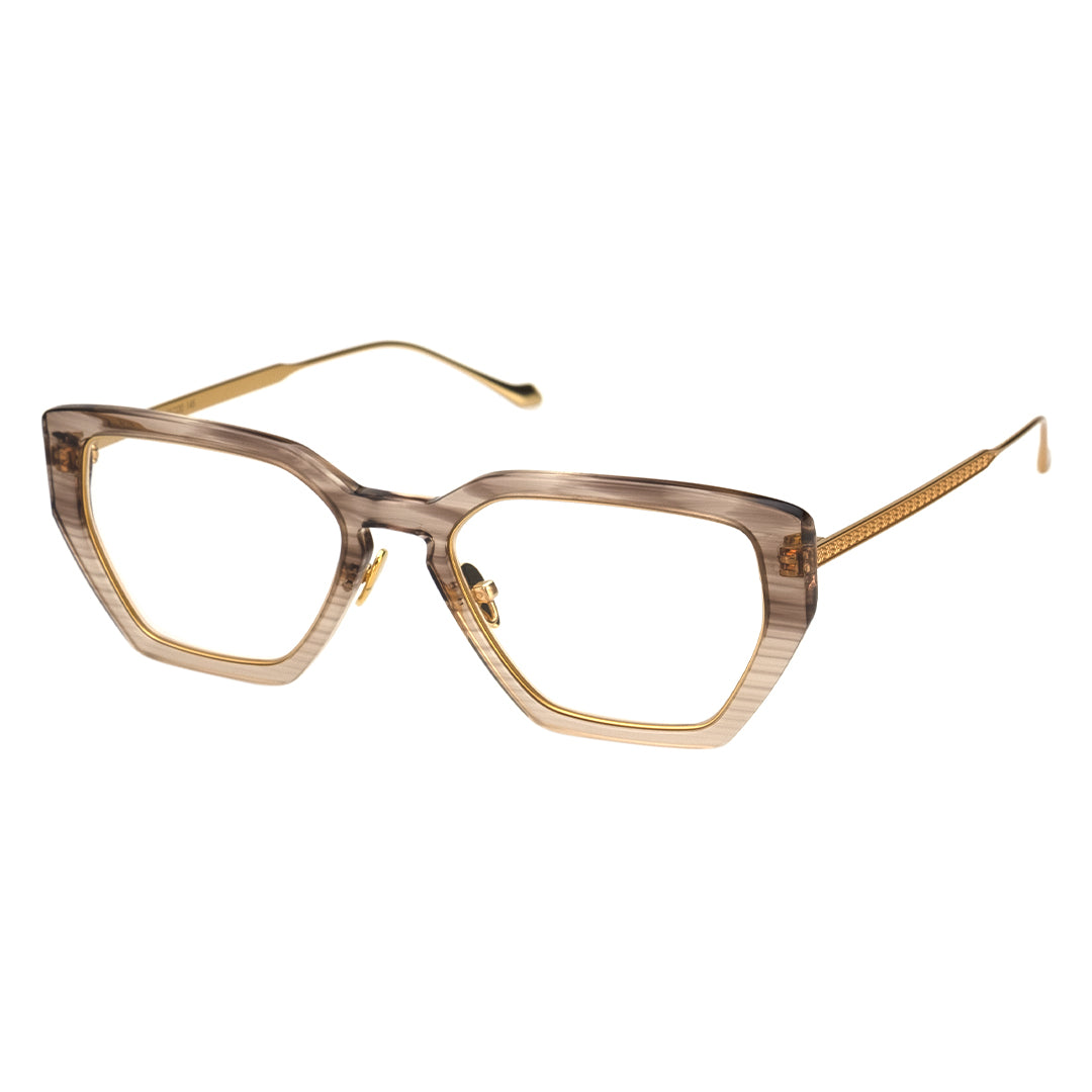 Wood grain acetate spectacle frame, d-frame gold eyeglasses
