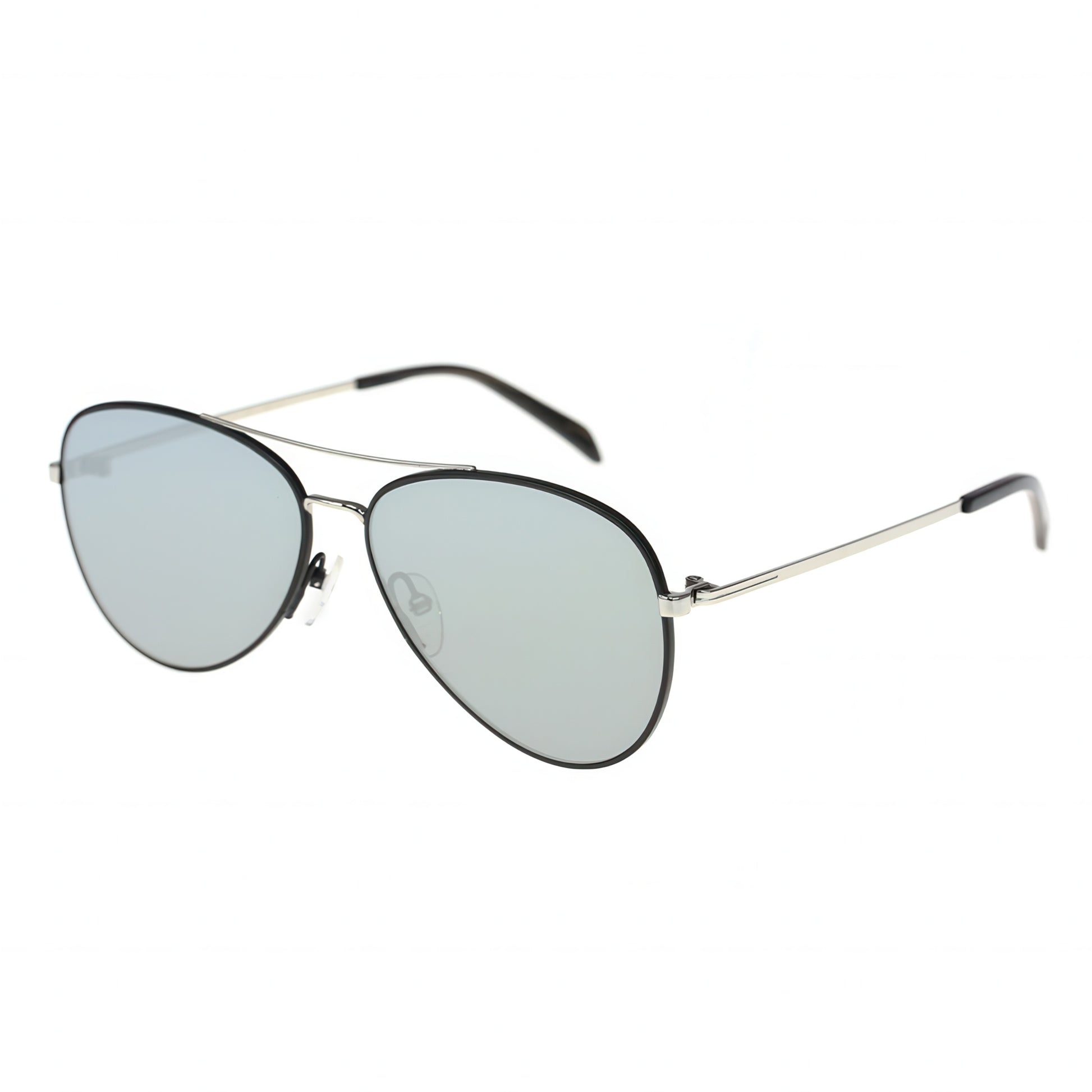 Aviator sunglasses with reflective lenses on a white background