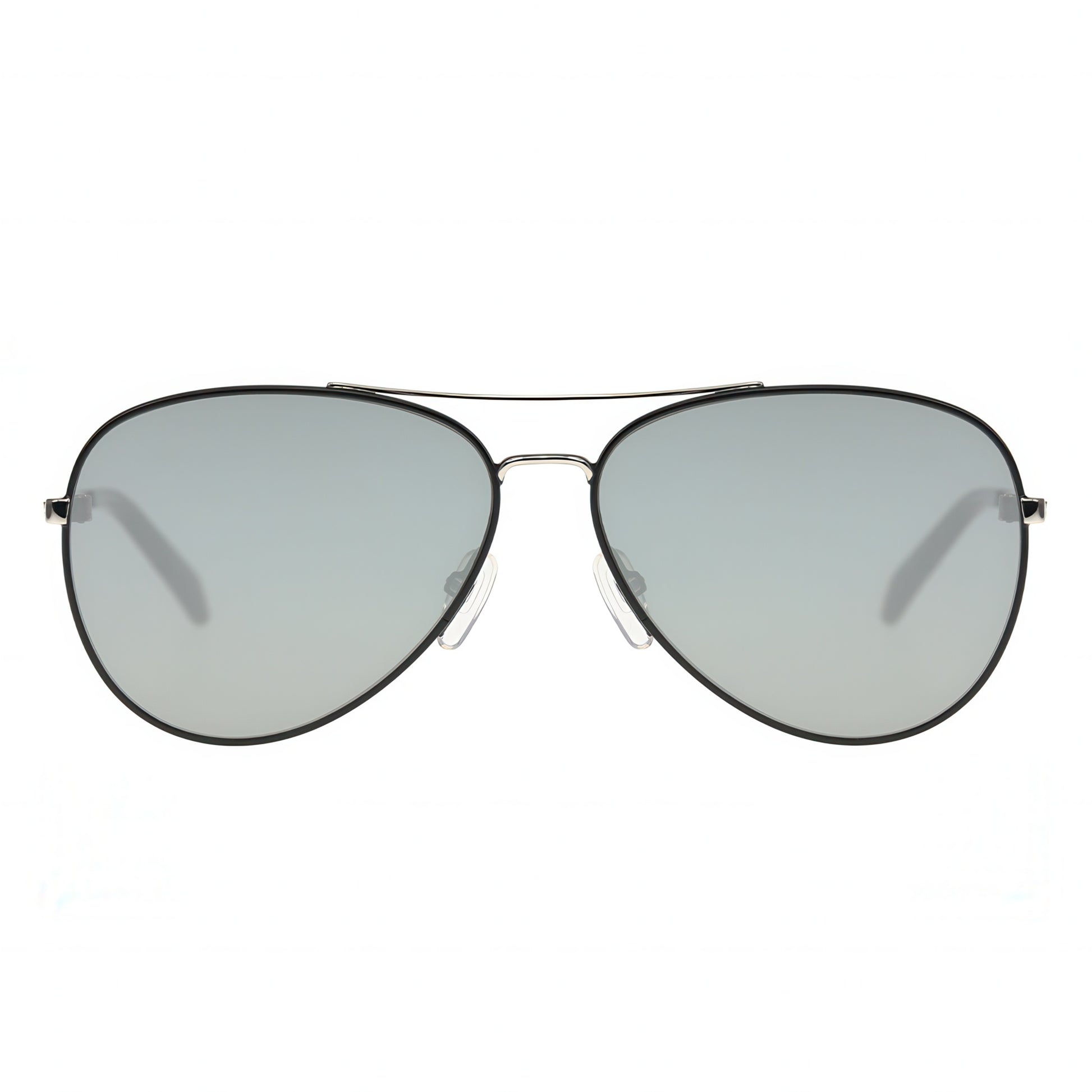 Aviator sunglasses with reflective lenses on a white background