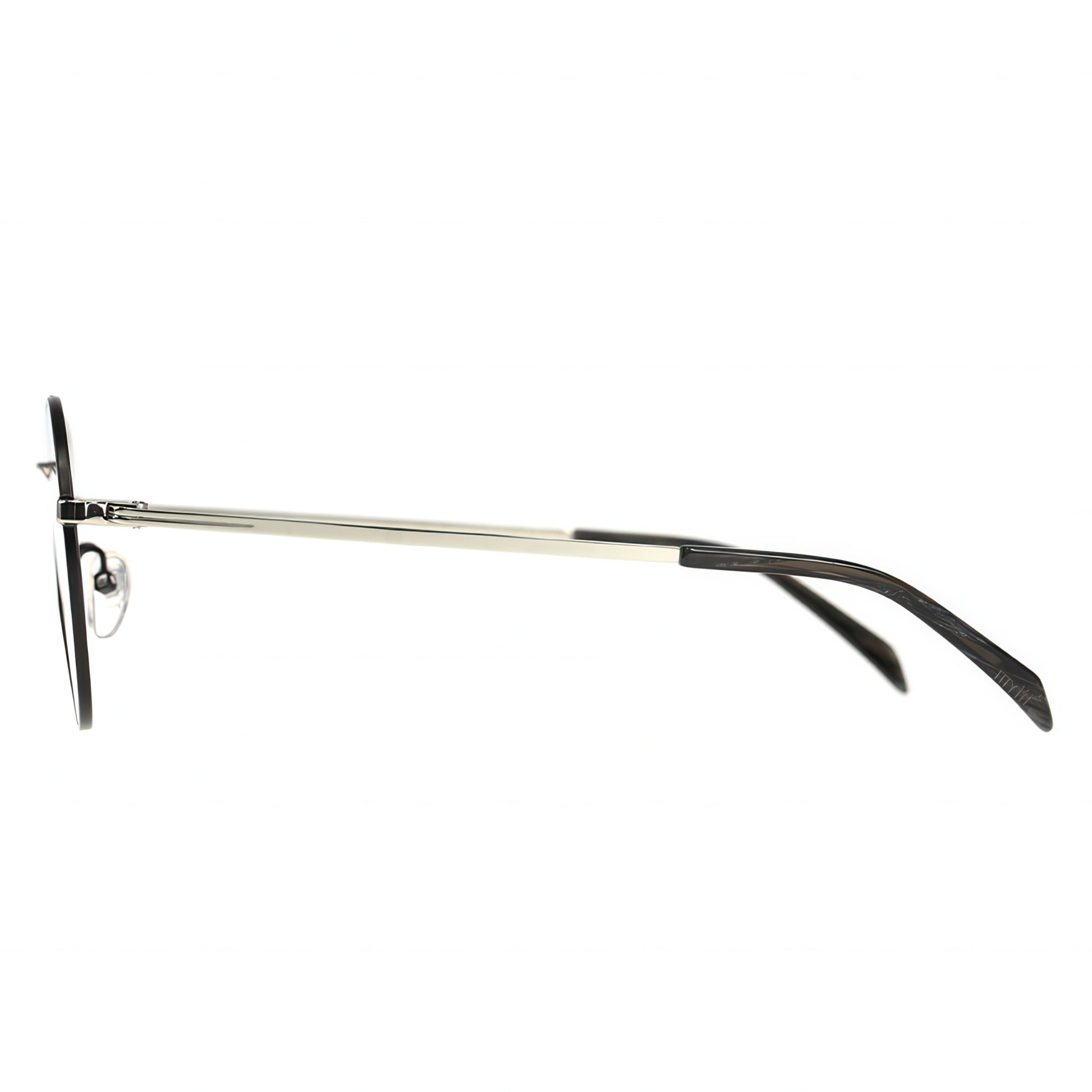 Eyeglasses with a metallic frame on a white background
