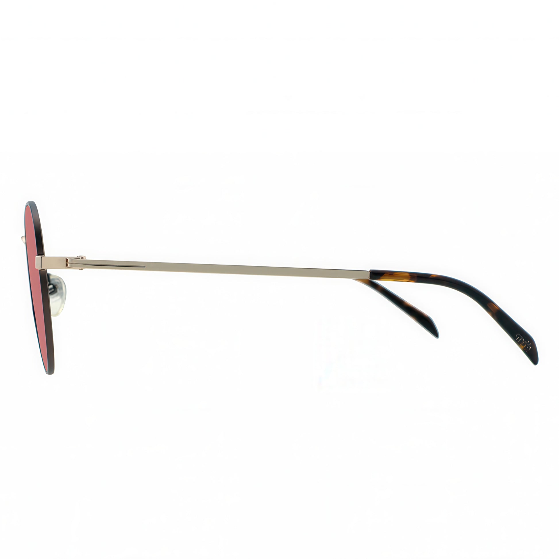 Sunglasses with red lenses and black frame on a white background