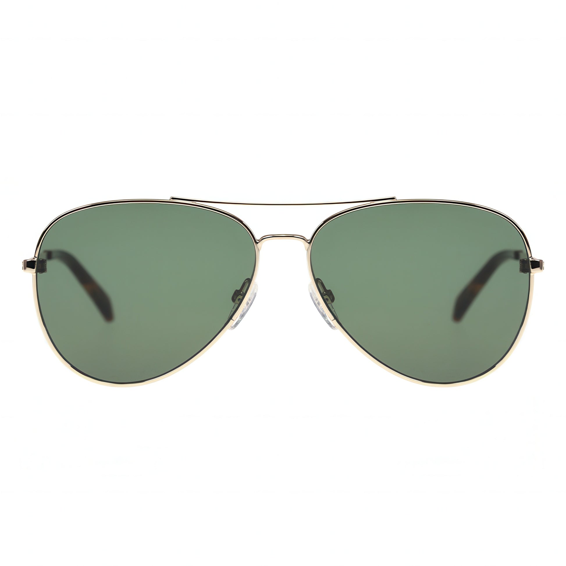 Aviator sunglasses with green lenses on a white background