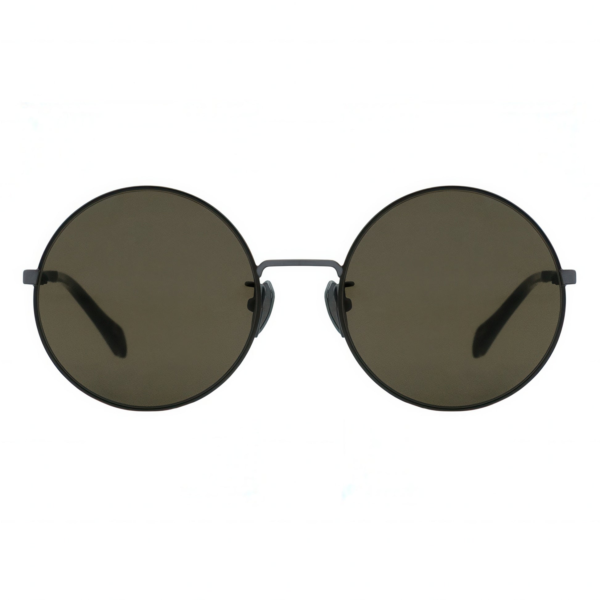 Round sunglasses with dark lenses on a white background
