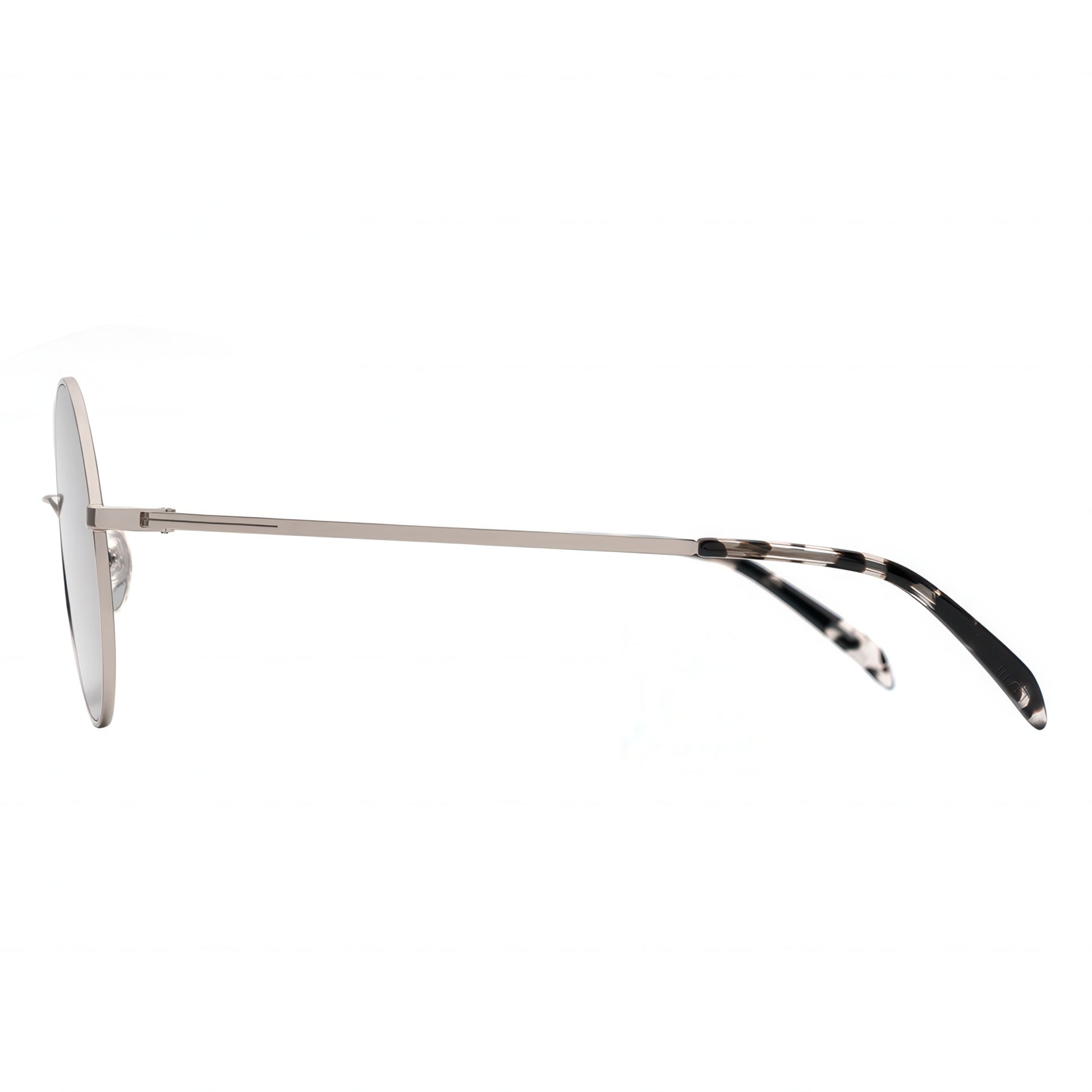 Silver sunglasses with black accents on a white background
