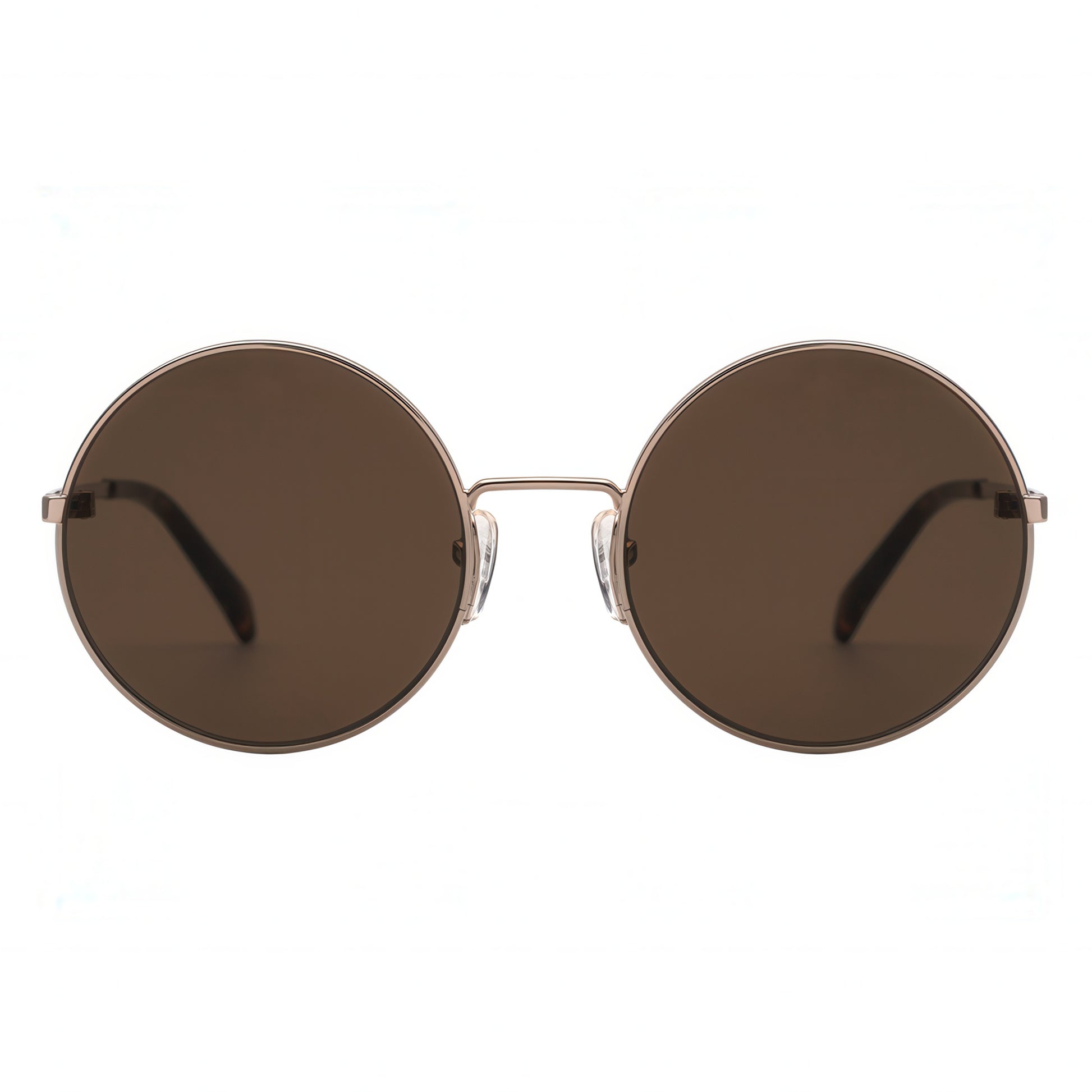 Round sunglasses with brown lenses on a white background