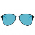 Aviator sunglasses with blue lenses on a white background
