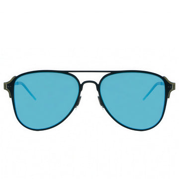 Aviator sunglasses with blue lenses on a white background