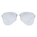 Aviator sunglasses with silver frame and reflective lenses on a white background