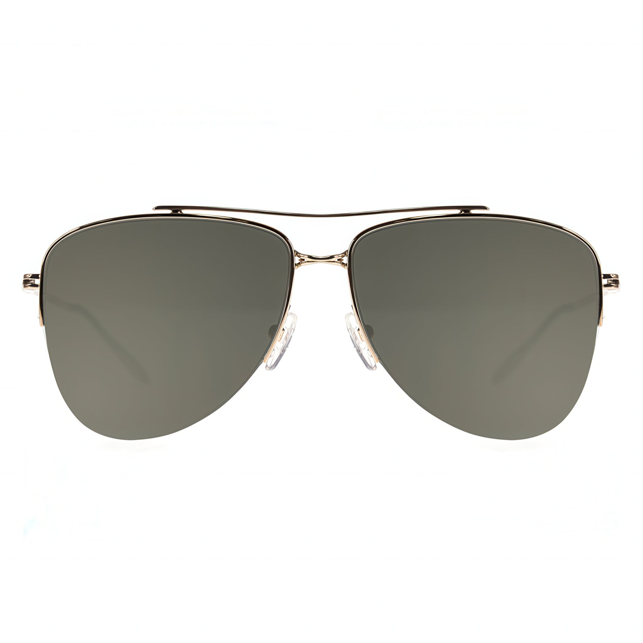 Aviator sunglasses with gold frame and dark lenses on a white background
