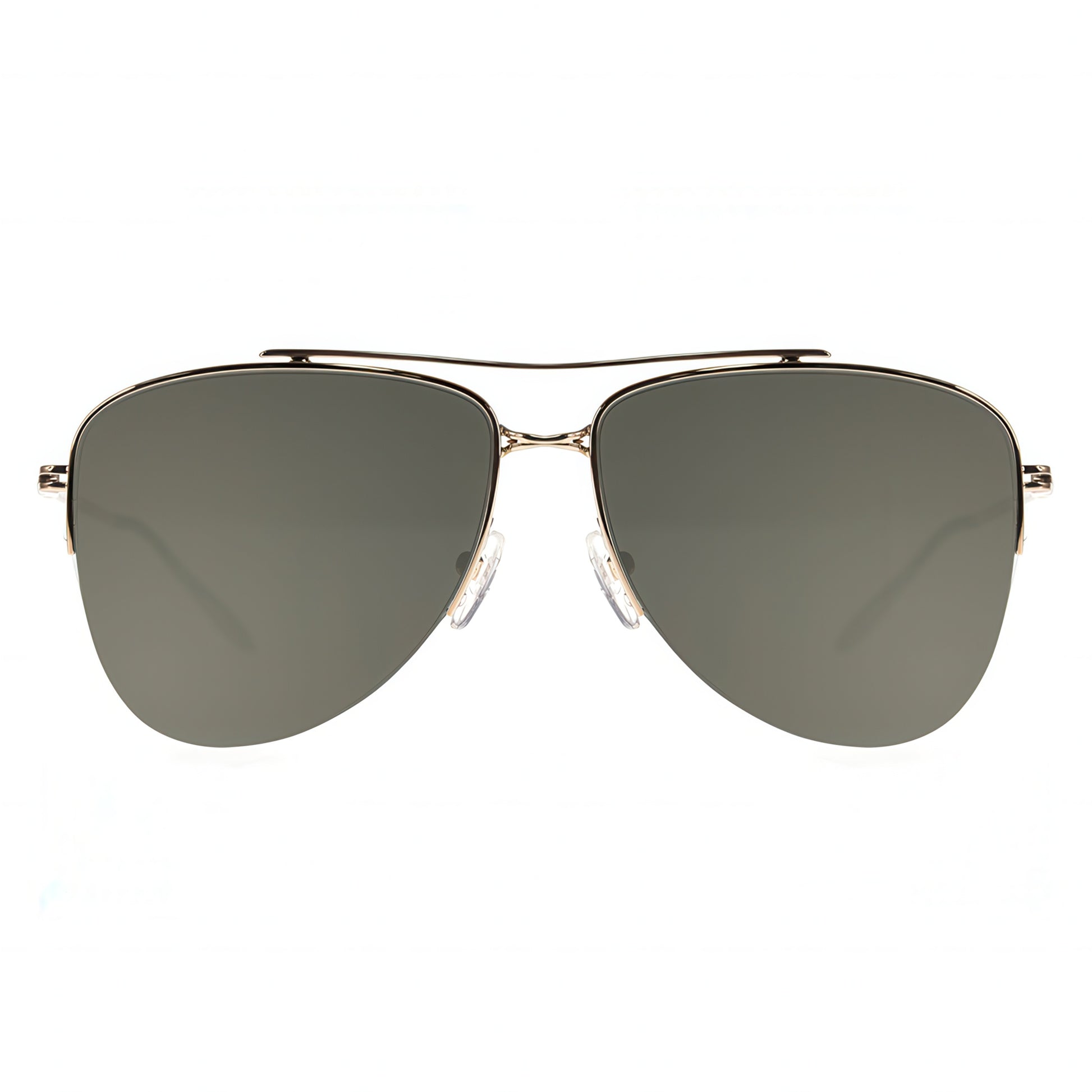 Aviator sunglasses with gold frame and dark lenses on a white background