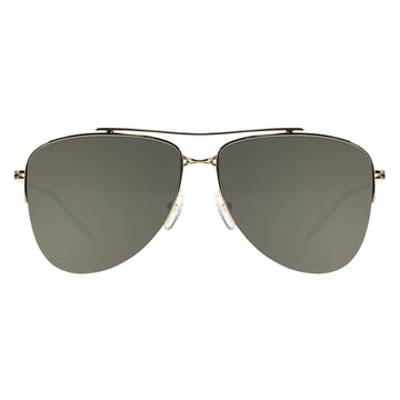 Aviator sunglasses with gold frame and dark lenses on a white background