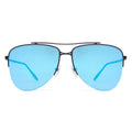 Aviator sunglasses with blue lenses on a white background