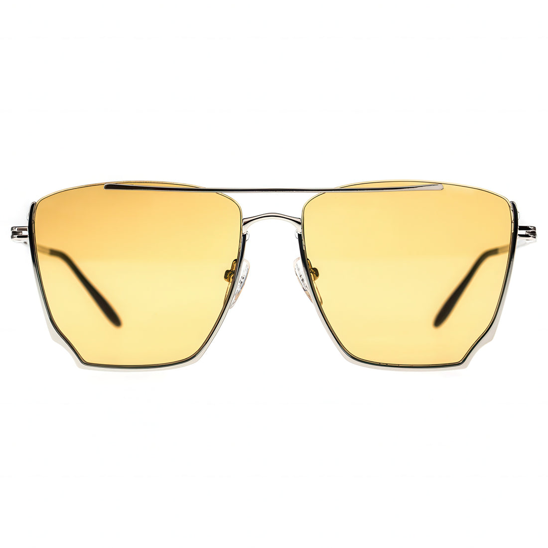 Gold sunglasses with a white background