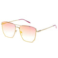 Sunglasses with pink gradient lenses and gold frame on a white background