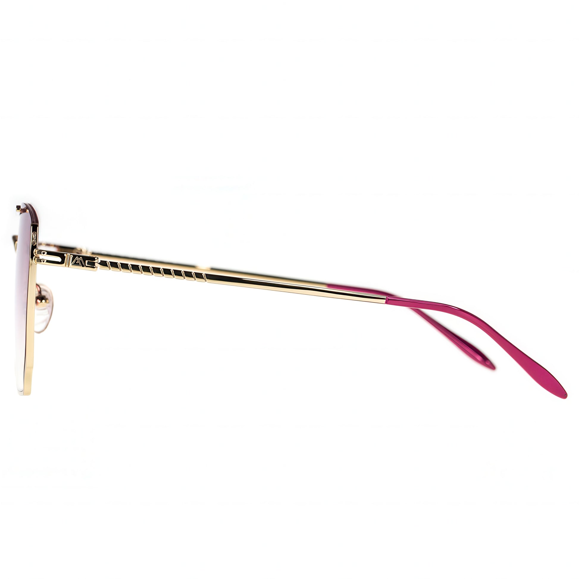 Sunglasses with gold frame and pink arms on a white background