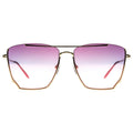 Sunglasses with gold frame and pink gradient lenses on a white background
