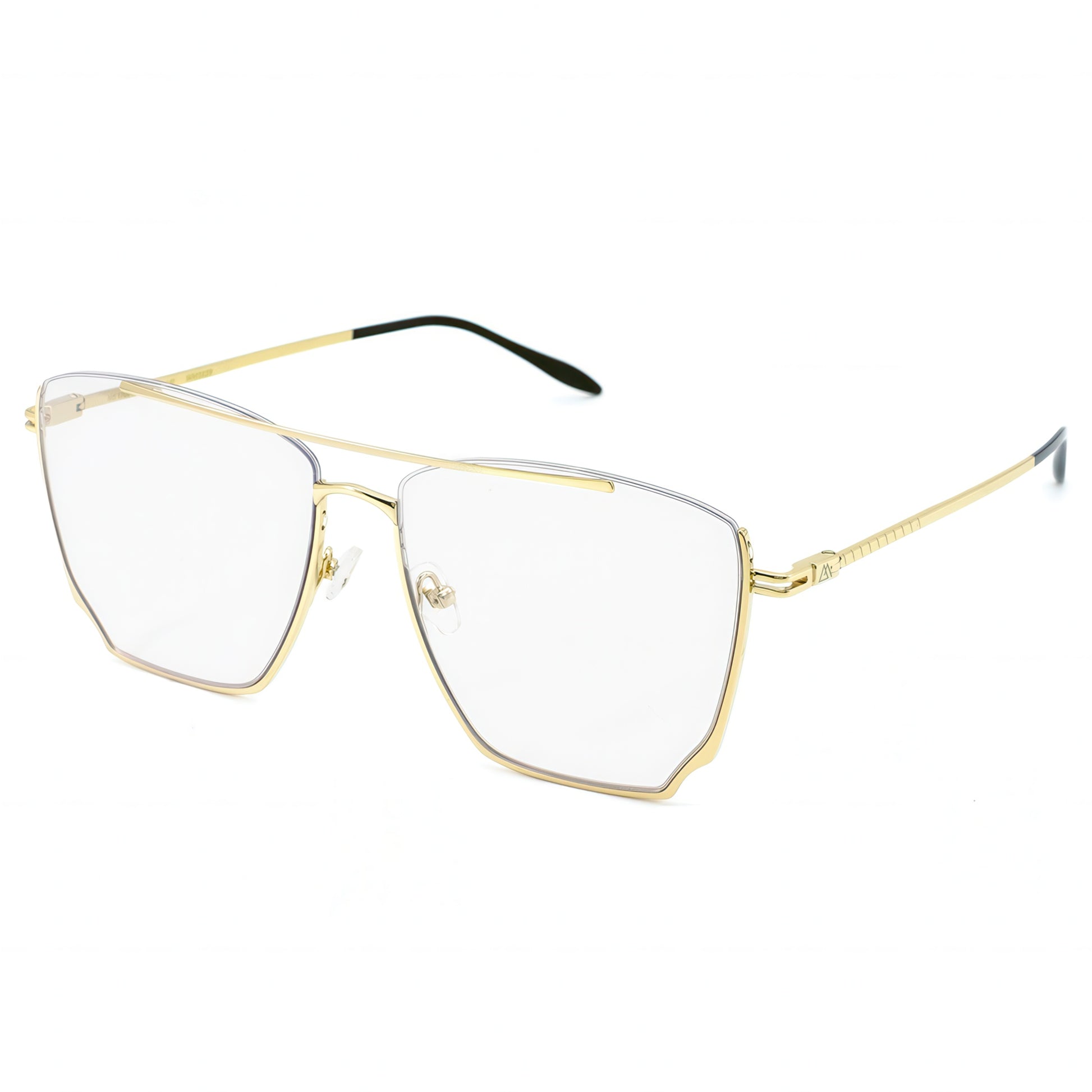 Gold-framed eyeglasses on a white background