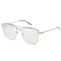 Gold-framed sunglasses with clear lenses on a white background