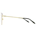 Gold eyeglasses with black temple tips on a white background