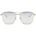 Sunglasses with gold frame and silver mirror lenses on a white background