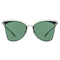 Sunglasses with green lenses and gold frame on a white background