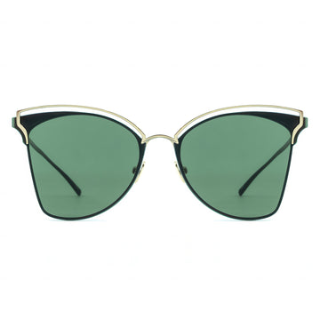Sunglasses with green lenses and gold frame on a white background