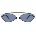 Sunglasses with black frame and blue lenses on a white background