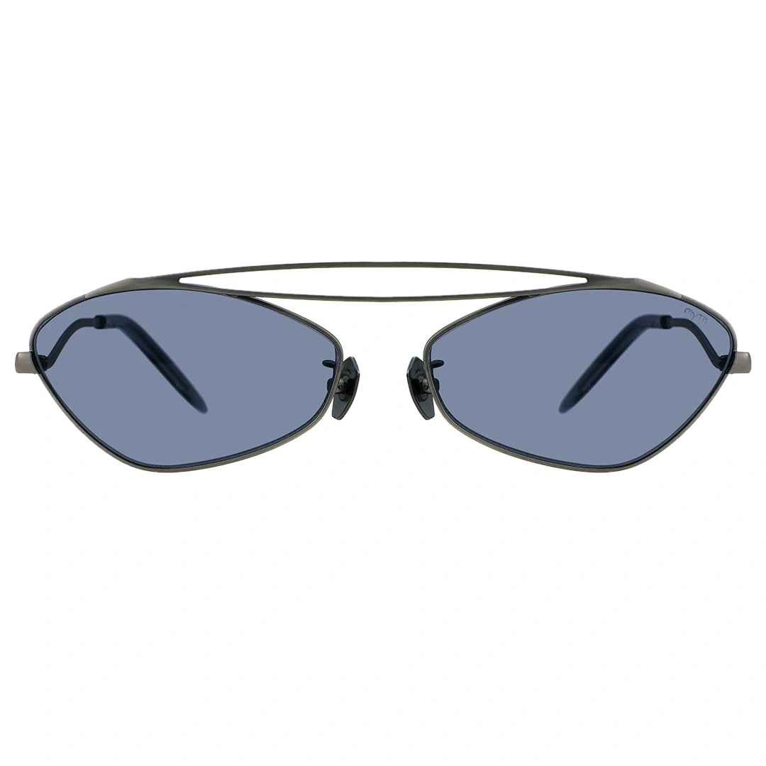 Sunglasses with blue lenses and thin metal frame 