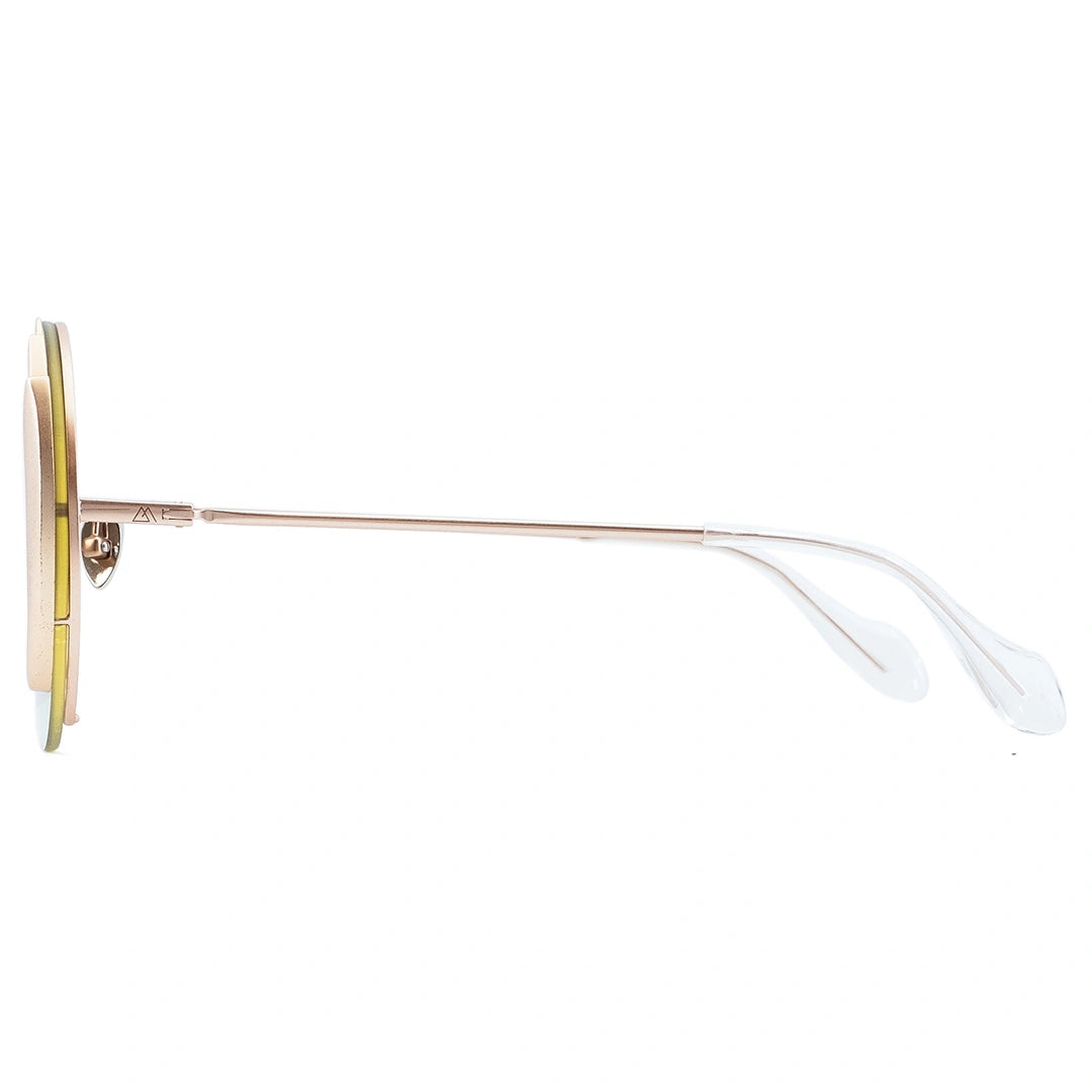 DAPHNE MYTH Greece retro round light tinted sunglasses thin gold metal feather decorated frame, best sunglasses for wide face womens and ladies