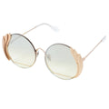 Round sunglasses with gold frame and gradient lenses on a white background