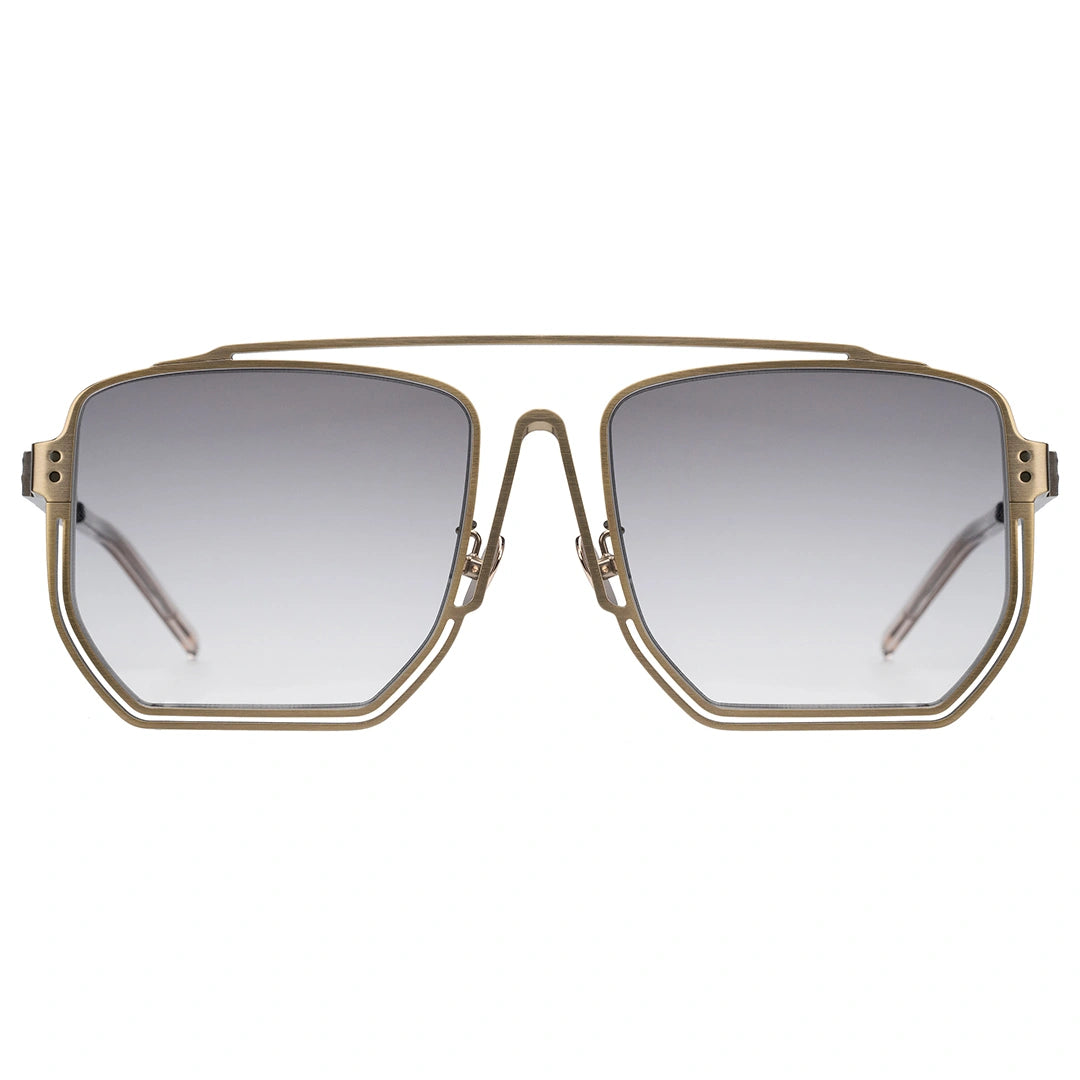 MYTH GREECE ORION oversized square sunglasses light grey, metal frame with Inverted V bridge, double bridge, gold  metal frame sunglasses mens and womens sleek and elegant