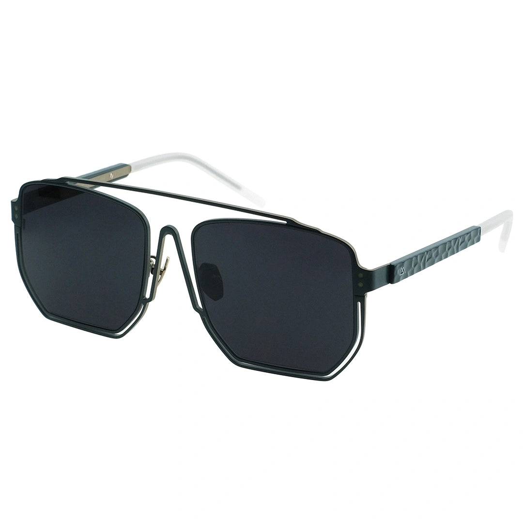 MYTH GREECE ORION oversized square sunglasses blue grey, metal frame with Inverted V bridge, double bridge, metal frame sunglasses mens and womens sleek and elegant