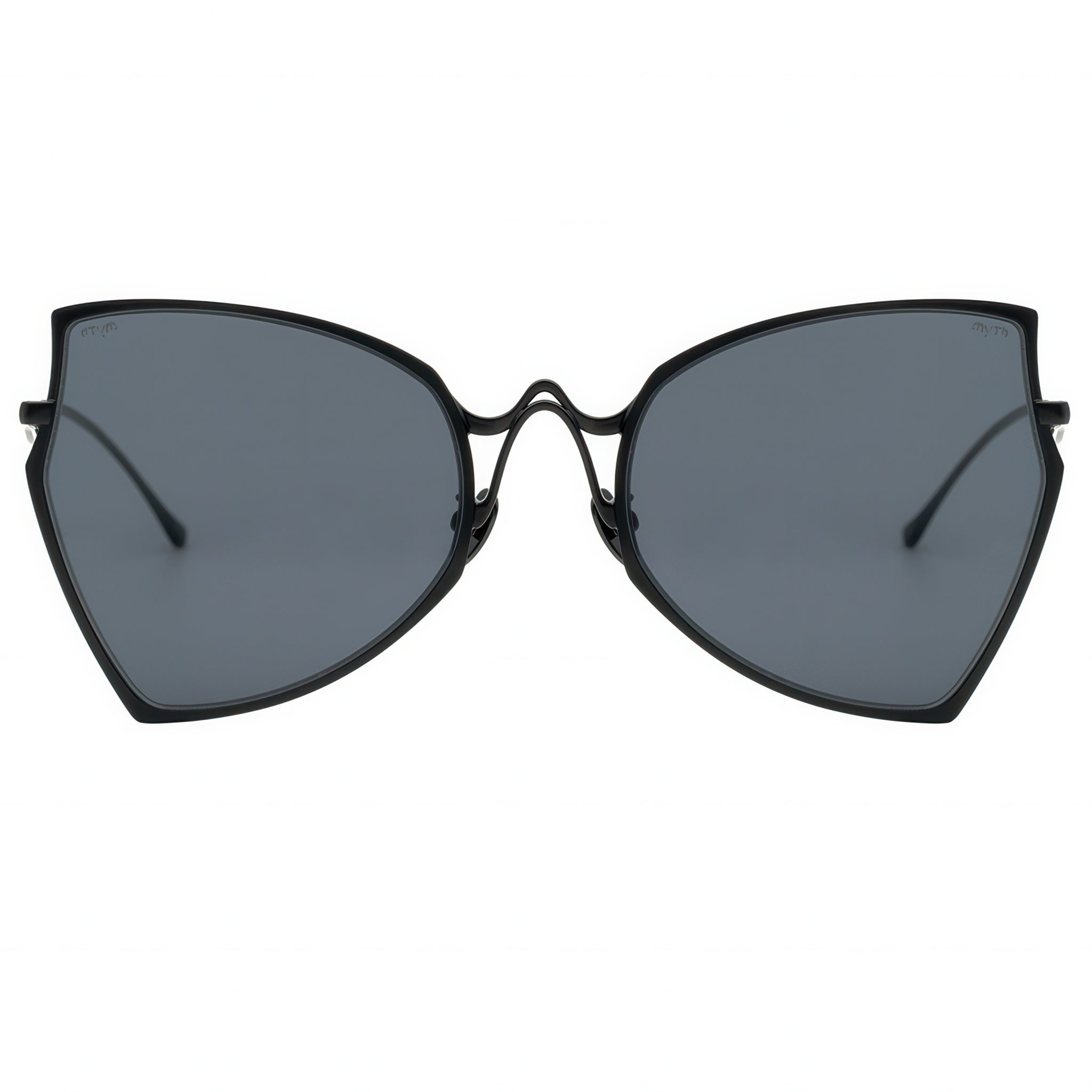 Black sunglasses with dark lenses on a white background