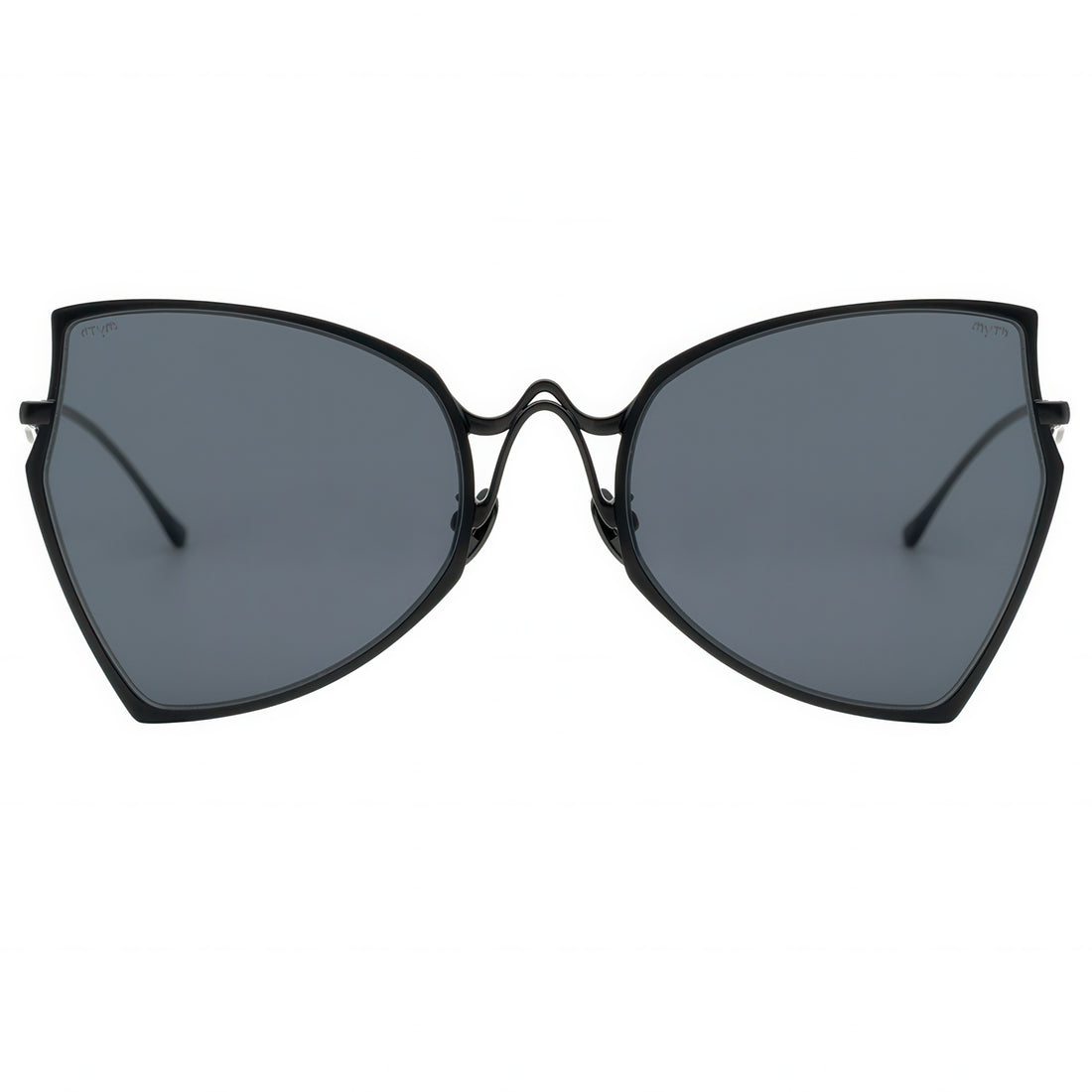 Black sunglasses with dark lenses on a white background